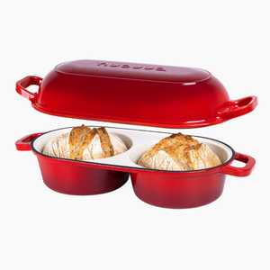 Enamelled Cast Iron DoublePro Bread Loaf Pot, Non-Stick Dutch Oven, 16.5cm, Red