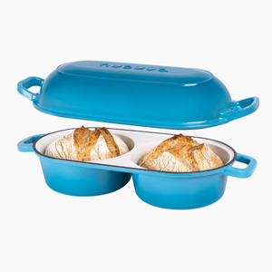 Enamelled Cast Iron DoublePro Bread Loaf Pot, Non-Stick Dutch Oven, 16.5cm, Light Blue
