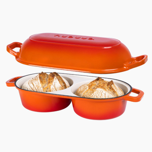 Enamelled Cast Iron DoublePro Bread Loaf Pot, Non-Stick Dutch Oven, 16.5cm, Orange