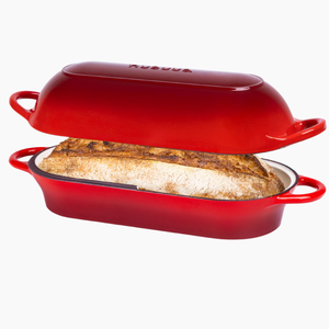 Enamelled Cast Iron Bread Loaf Pot - Non Stick Dutch Oven, 32cm x 14cm, Red
