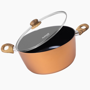 Copper Non Stick Stock Pot with Glass Lid - Induction, 28cm