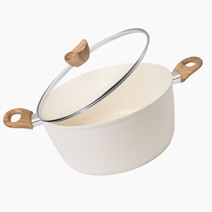 Cream Non Stick Stock Pot with Glass Lid - Induction, 28cm