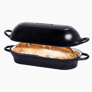 Enamelled Cast Iron Bread Loaf Pot - Non Stick Dutch Oven, 32cm x 14cm, Black