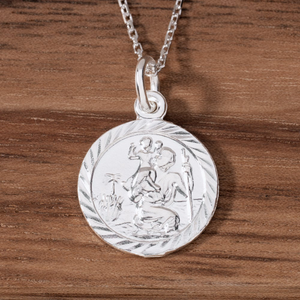 Signature Silver 14mm Diamond Cut St Christopher Necklace