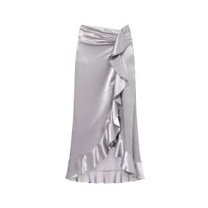 Susie Silver Satin Ruffle Maxi Skirt (M)
