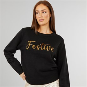 L'amore Couture Womens Festive Christmas Jumper Black