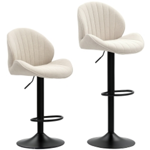 HOMCOM 2-Piece Bar Stool Set, Fabric Cover, Adjustable Seat Height, Swivel, Steel Frame, Beige