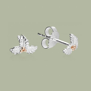 Tempest Silver December Birth Flower Holly Stud Earrings