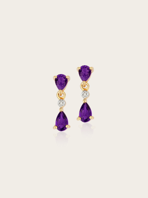 Selena Natural Amethyst &  Diamond 9K Yellow & White Gold Drop Earrings