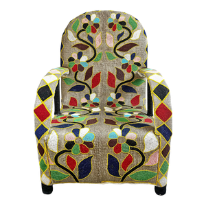 Sand & Multi-Floral Vintage Yoruba Beaded Chair