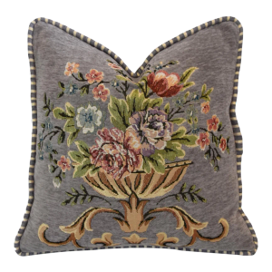 Velvety Chenille Woven Floral and Urn Feather/Down Pillow 18" Square