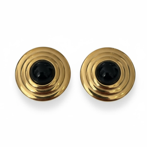 Como Large Round Stud Earrings Onyx Gold