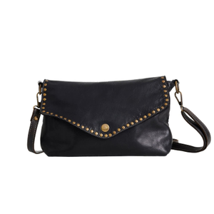 Luxury Black Leather Handbag With Studs