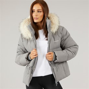 Closure London Womens Adjustable Waist Puffer With Faux Fur Hood Black