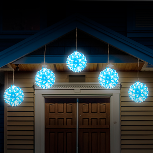 Festive Magic Christmas LED Icy Blue Turquoise 10cm Petal Balls – 5 Pack