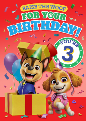 PAW Patrol Chase And Skye Raise The Woof Illustrated 3rd Birthday Card