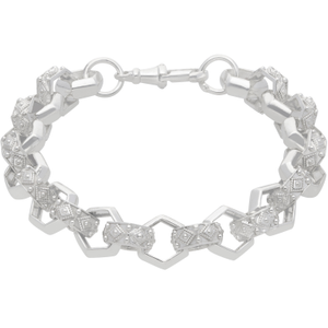 New Sterling Silver 9 Inch Pattern Hexagon Belcher Bracelet 37g