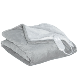 HOMCOM Heated Blanket 180 x 130cm, Electric Throw Blanket with 10 Heat Levels and 10H Timer, Machine Washable Flannel and Cotton Velvet with Overheat Protection, Grey