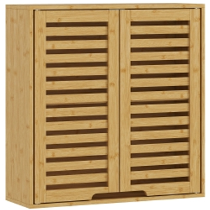 HOMCOM Armario de Baño de Pared de Bambú Mueble de Baño Colgante con Estante Ajustable Puertas de Lamas Natural