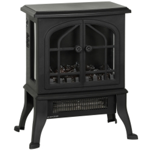 HOMCOM Chimenea Eléctrica de Pie 900/1800W Efecto Llama 3D Termostato Ajustable Ventanas Visibles para 15-30 ㎡ Negro