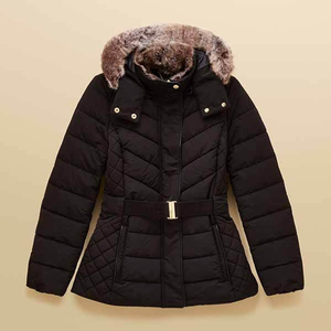 Joules Black Aspen Showerproof Padded Coat With Faux Fur Hood Size 16