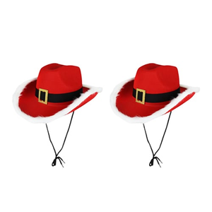 Santa Claus Red Christmas Cowboy Hats - Pack of 2