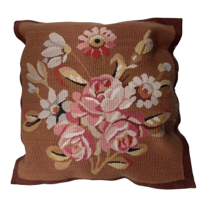 French Provincial Floral Needlepoint Square Cushion Pillow