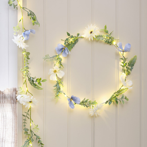 Pre Lit Blue Bloom Wreath & Garland Bundle