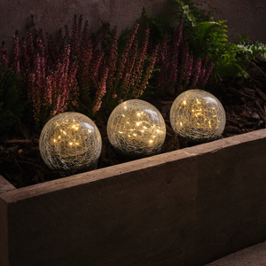 Set of 3 Crackle Glass Solar Stake Lights