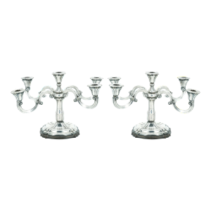 19th Century Tableware Sterling Silver Five Arm Candelabra / Wood Base