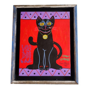 1997 Framed Original Acrylic Cat Painting by New Orleans Artist Richard Lewis