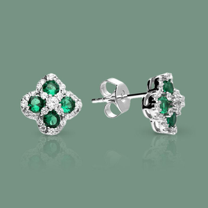 Signature Silver & Green Zirconia Quatrefoil Clover Stud Earrings