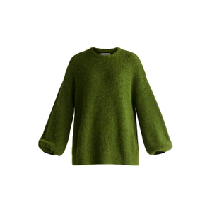 Balloon Sleeves Jumper With Cable Details In Green (S/M)