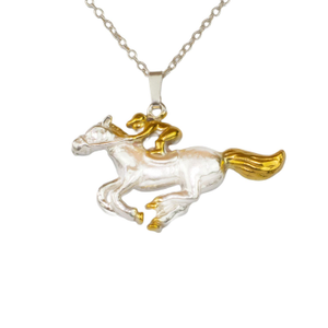 Horse And Jockey Pendant Eighteen Carat Gold On Solid Sterling Silver