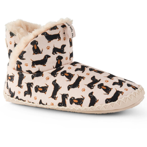 Lily - All Over Dachshund Dog Print Slipper Boots - Beige (S)