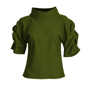 Puff Blouse With Collar In Olive (M)