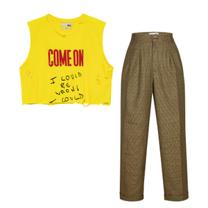 Winston Tartan Brown Trouser With Tear Me Apart Tshirt Outfit (L)