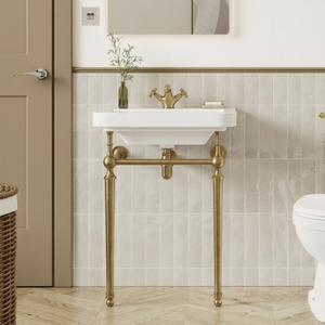Signature Saga Basin with Brushed Brass Washstand 610mm Wide - 1 Tap Hole