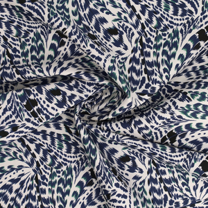 Tissu popeline de coton fantaisie - Plumes bleues