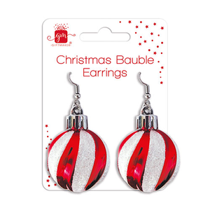 Candy Stripe Bauble Earrings Christmas Fancy Dress Accessory