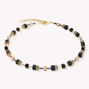 Precious Stones GEOCUBE Necklace Gold Plated Onyx Black Beige