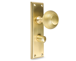 Beehive Bathroom  Door Knob on Backplate - Brushed Brass  - Pair - Designer Levers