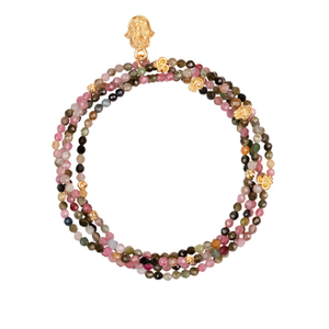 Tourmaline Wrap Bracelet – Protection & Balance Gemstone Gold Charm Jewelry – Peace and Protection