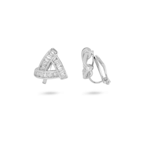 Silver Crystal Triangle Clip On Earrings
