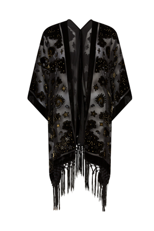 Suzi Skull Black Devore Kimono (one size)
