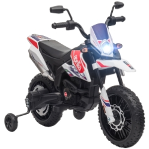 AIYAPLAY Moto Eléctrica para Niños 12V con Licencia Aprilia con Ruedas Auxiliares Desmontables 6 km/h Suspensión Trasera Blanco