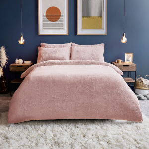 Silentnight Teddy Fleece Duvet Cover Set - Blush Double 200x200cm