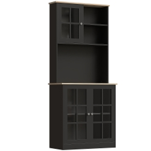 HOMCOM Alacena de Cocina con Estantes y Puertas de Vidrio para Pequeños Electrodomésticos 80x37x183 cm Negro