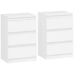 HOMCOM Mesita de Noche, Set de 2 Mesitas con 3 Cajones, Mesilla de Noche, Cómoda para Dormitorio, Sala de Estar, 40 x 30 x 59,5 cm, Blanco