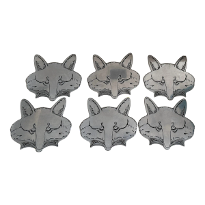 1977 Vintage Wilton Columbia Etched Pewter Fox Head Chargers- Set of 6